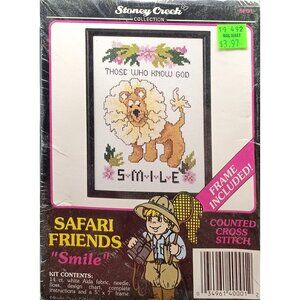 Stoney Creek Safari Friends Smile Cross Stitch Kit With Frame Included SF01